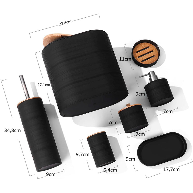 Set De 8 Accesorios Para Baño Con Tapa De Bambu Papelera Wc
