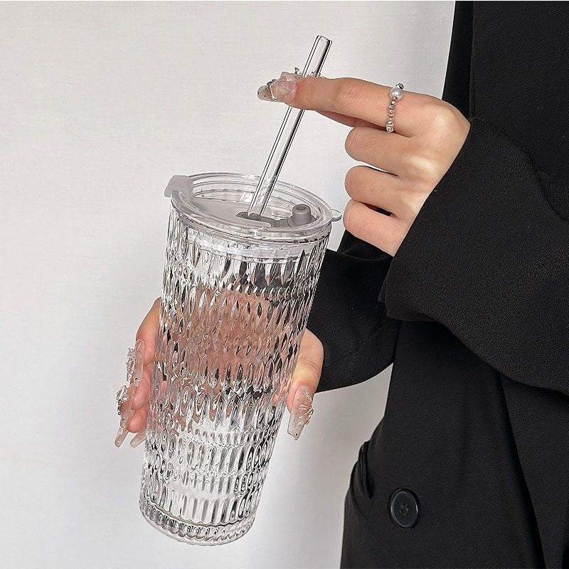 Vaso Hermetico De Vidrio En Relieve Con Tapa Bombilla 520ml Transparente