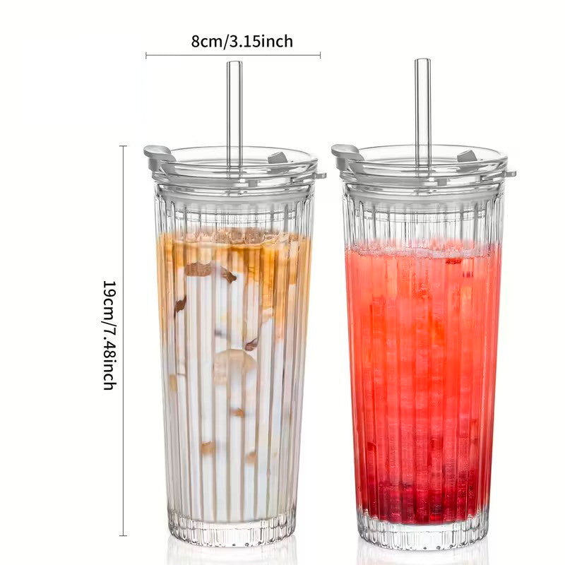 Vaso Hermetico De Vidrio En Relieve Con Tapa Bombilla 520ml Transparente