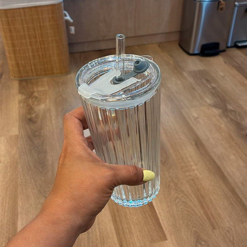 Vaso Hermetico De Vidrio En Relieve Con Tapa Bombilla 520ml Transparente