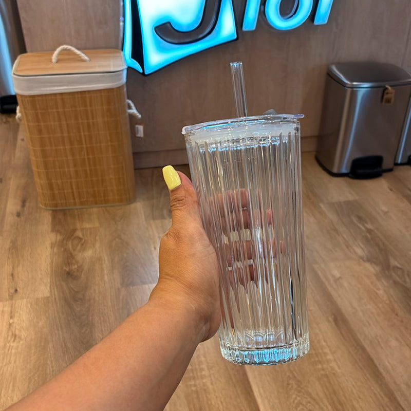 Vaso Hermetico De Vidrio En Relieve Con Tapa Bombilla 520ml Transparente