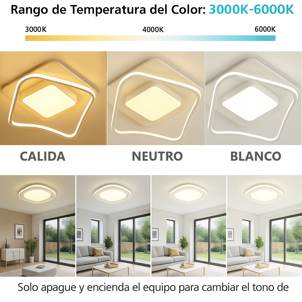 Lámpara De Techo 3 Tonos Luz Foco Led De Hogar Minimalista 50cm 50w 600 Wakeshome