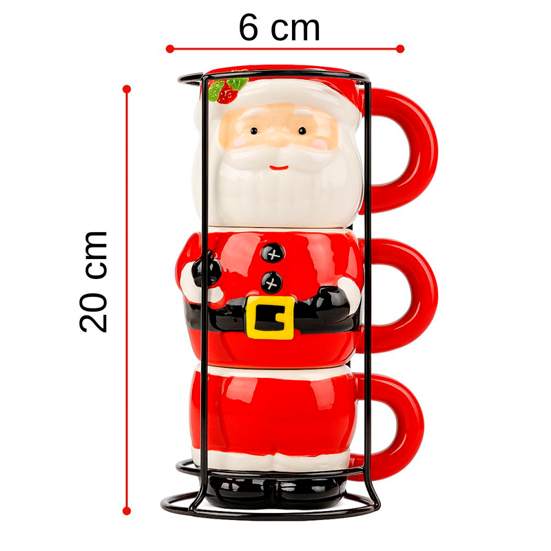 Set 3 Tazas De Cafe Mug De Viejito Pascuero Adorno Navidad Rojo