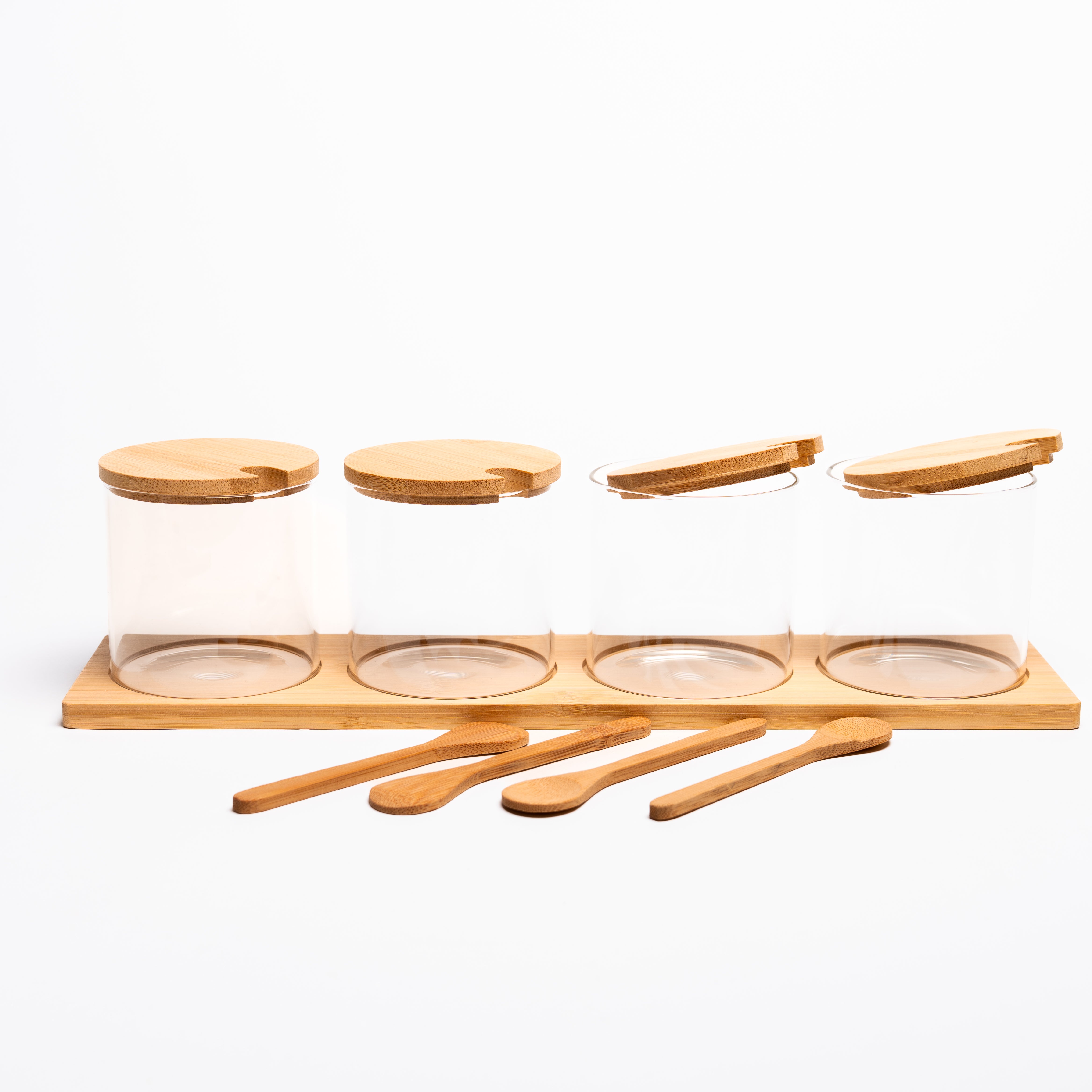 Set frascos vidrio tapa bambú organizadores cocina