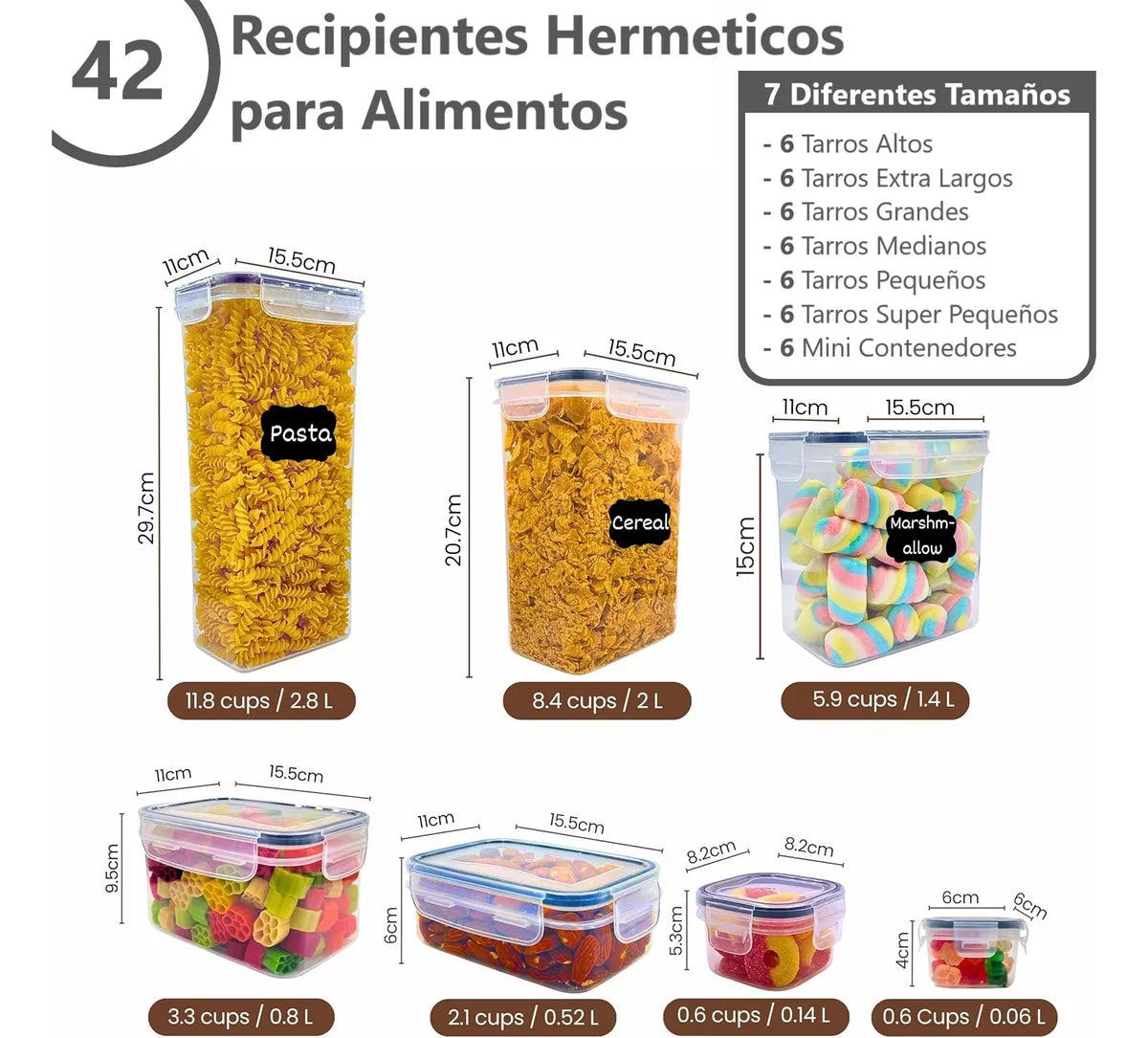 Set 42 Recipientes Herméticos Organizacion Despensa Contenedores Plásticos Para Cocina