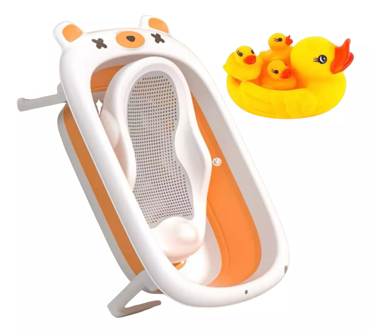 Tina Bebe Bañera Plegable Soporte Juguetes De Ducha Patitos