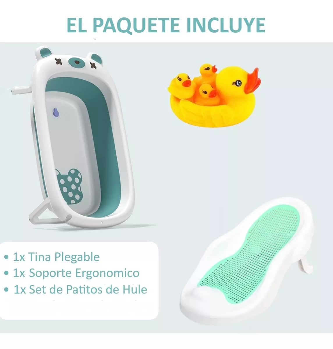 Tina Bebe Bañera Plegable Soporte Juguetes De Ducha Patitos