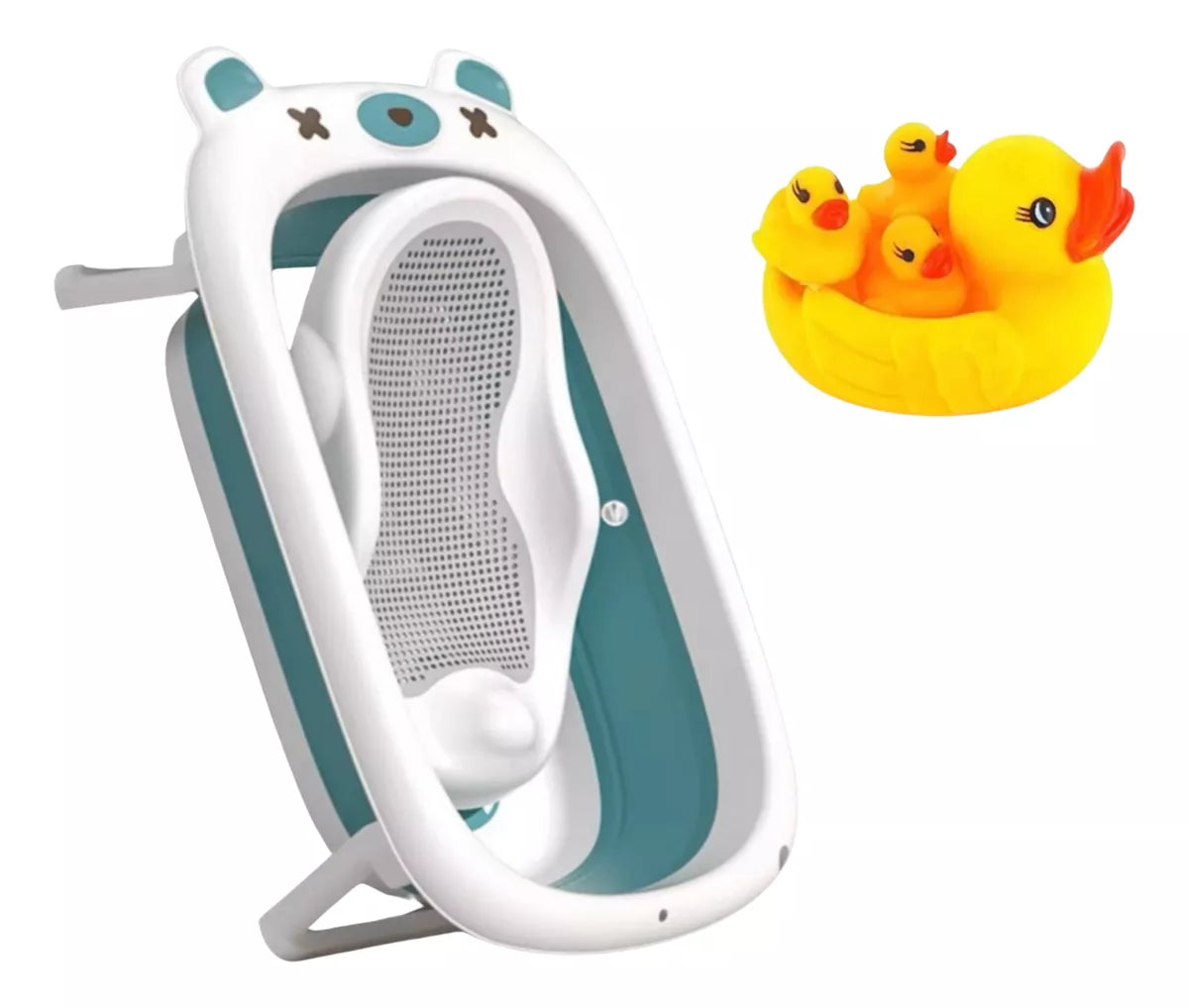 Tina Bebe Bañera Plegable Soporte Juguetes De Ducha Patitos