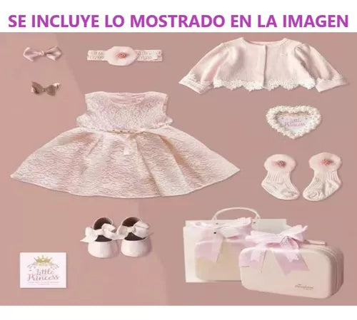 Vestido Bautizo Niña Con Encaje Conjunto 6 Piezas Para Bebe