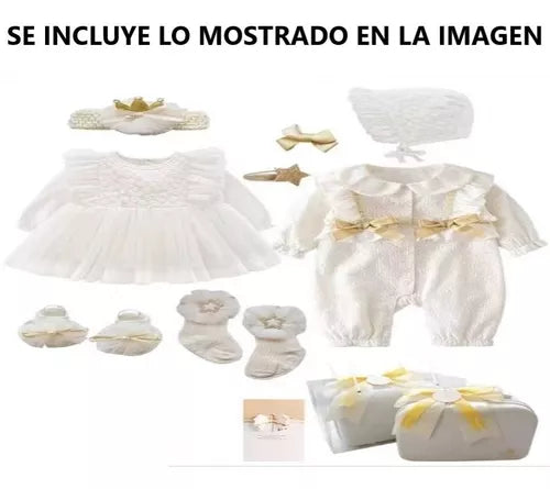 Vestido Bautizo Con Encaje Para Niña Conjunto 8 Piezas Bebe