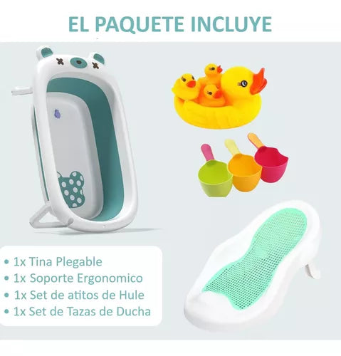 Tina Bebe Bañera Plegable+soporte +juguetes De Ducha Patitos
