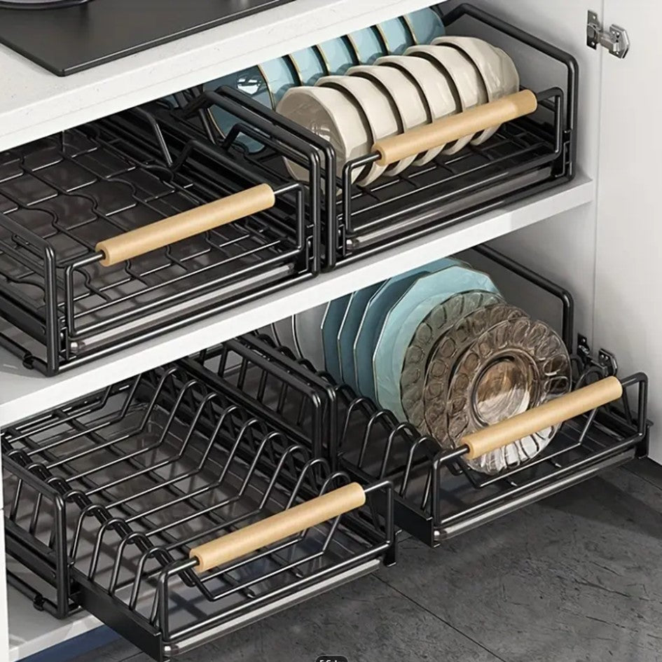 Pack 2 Estantes Organizador de Cocina Rack Deslizables para Almacenamiento de Platos Bowls