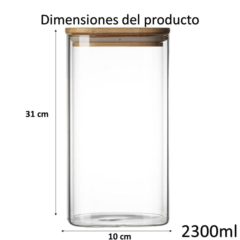 Tarro de Almacenamiento Hermético Recipiente de Vidrio Tapa de Bambú Contenedor de Alimentos 2300ml