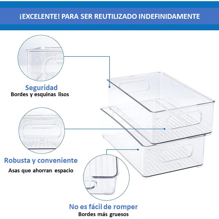 Pack 3 Organizador Para Refrigerador Con Tapa 3 Pieza Bandeja Never