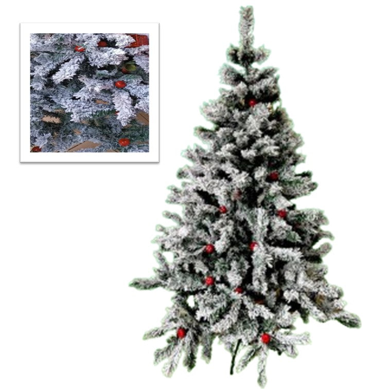 Adorno Árbol Pino Nevado Cerezas Decoración Navidad 2.10mts
