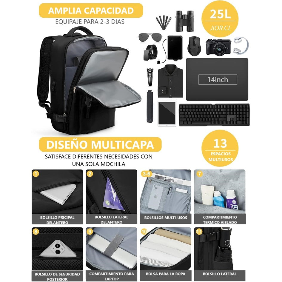 Mochila Viaje Cabina Avión Impermeable Viral Zapatos Usb