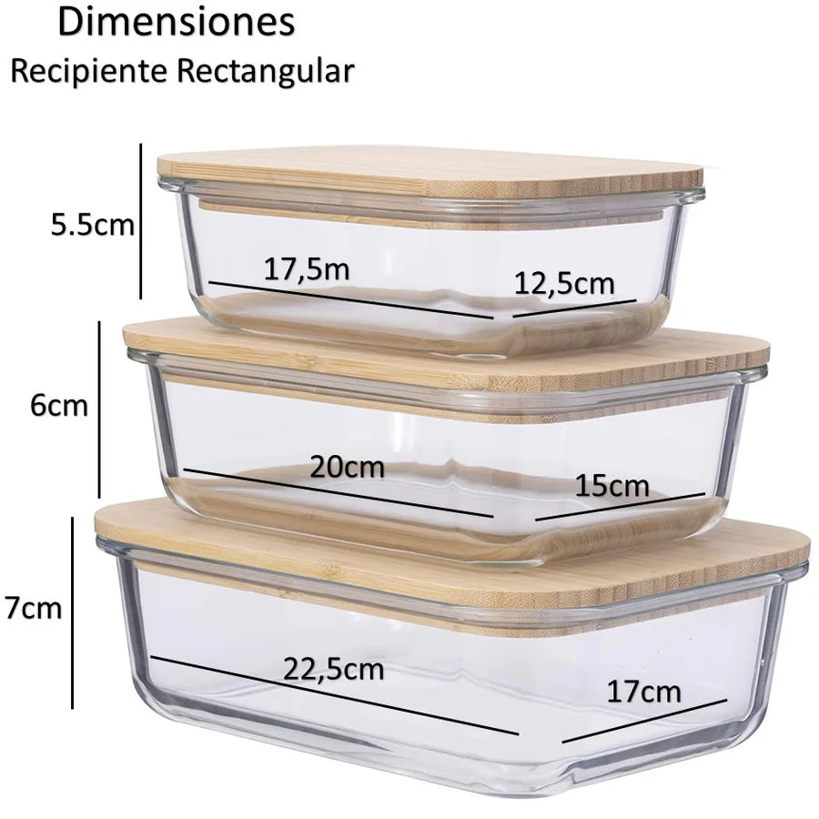 Recipiente de Vidrio para Almacenamiento de Alimentos con Tapa de Bambú