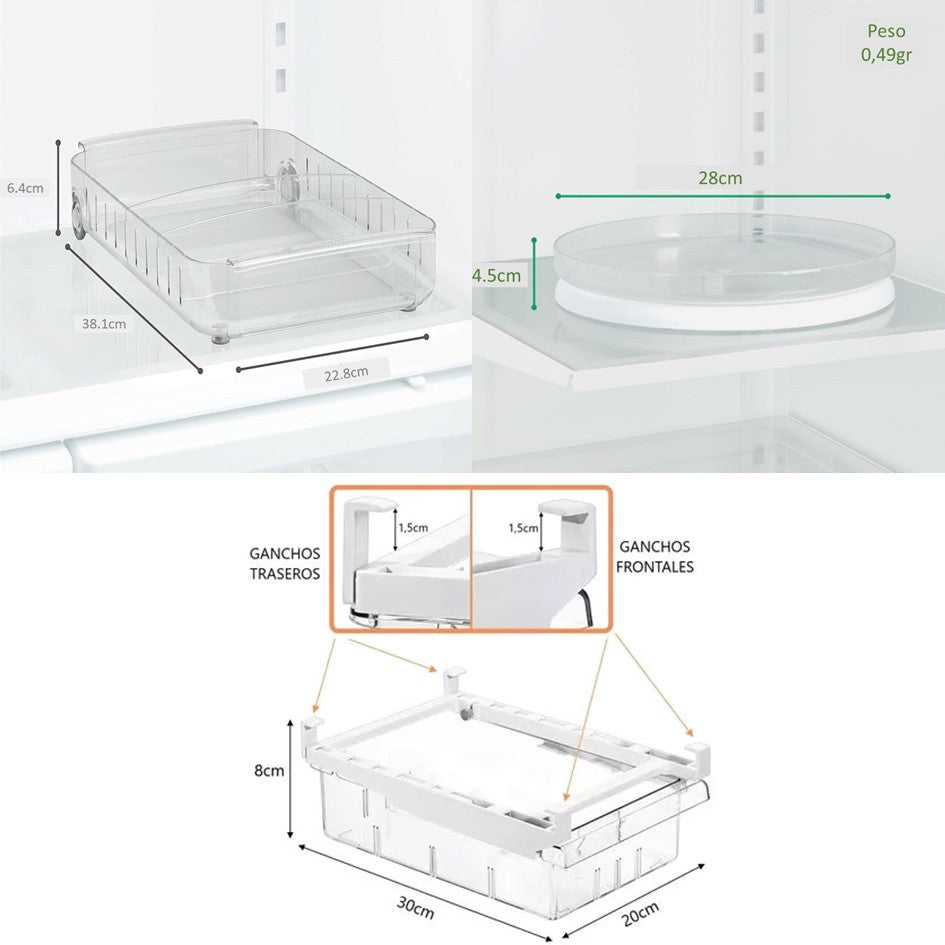 Set 4 Piezas Organizacion Refrigerador Nevera Kit Refri