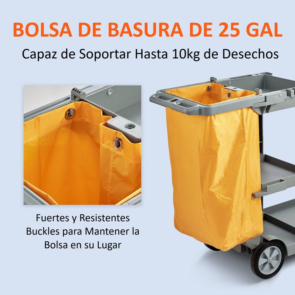 Carro De Conserje Para Limpieza Color Gris + Bolsa 25gal