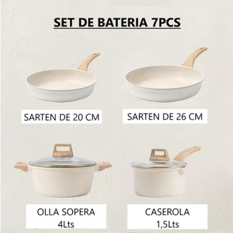 Bateria Cocina 7pzs Antiadherente Ceramic Profesional Ollas
