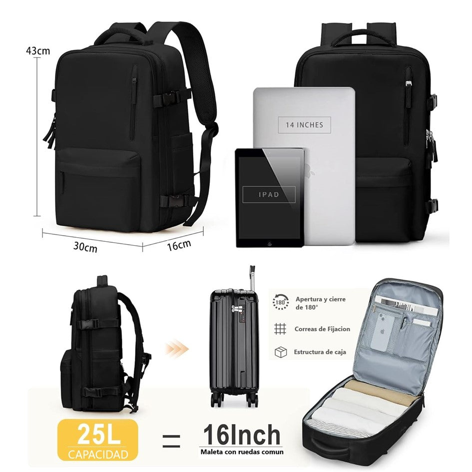 Mochila Viaje Cabina Avión Impermeable Viral Zapatos Usb