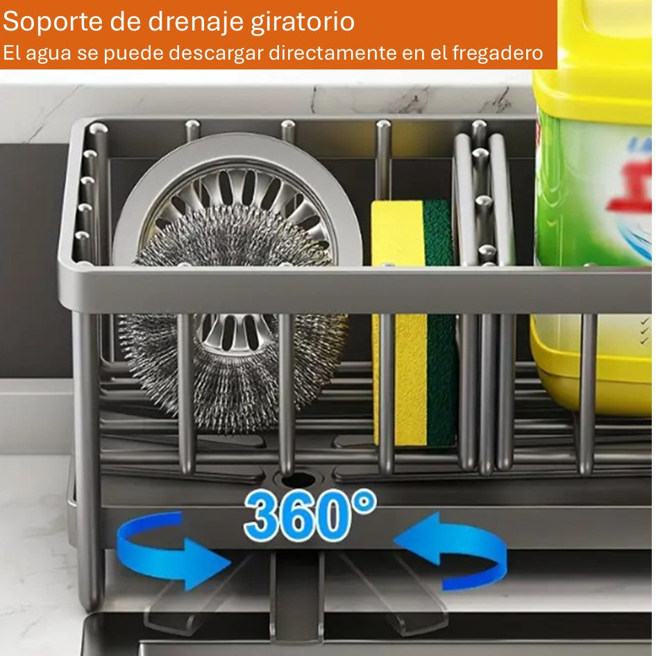 Rack de Almacenamiento para Fregadero con Tubo de Drenaje Giratorio Estante de Esponja