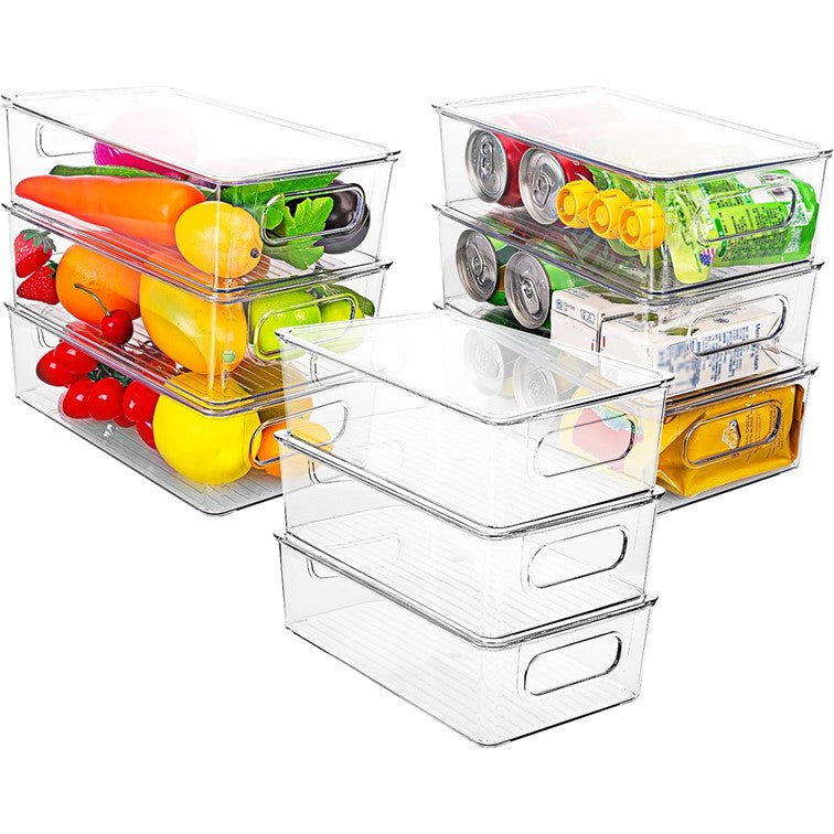 Pack de 9 Contenedores Aplilables con Tapa para Refrigerador Cubo de Almacenamiento