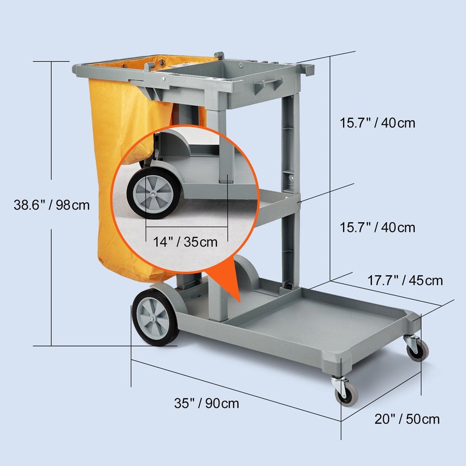 Carro De Conserje Para Limpieza Color Gris + Bolsa 25gal