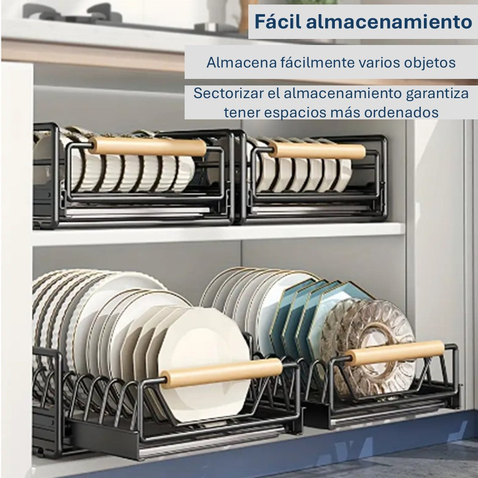 Pack 2 Estantes Organizador de Cocina Rack Deslizables para Almacenamiento de Platos Bowls