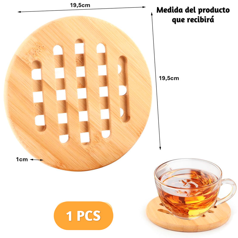 Posavasos de Bambú Resistentes Calor Soportes Ollas Calientes Antideslizante Redondo