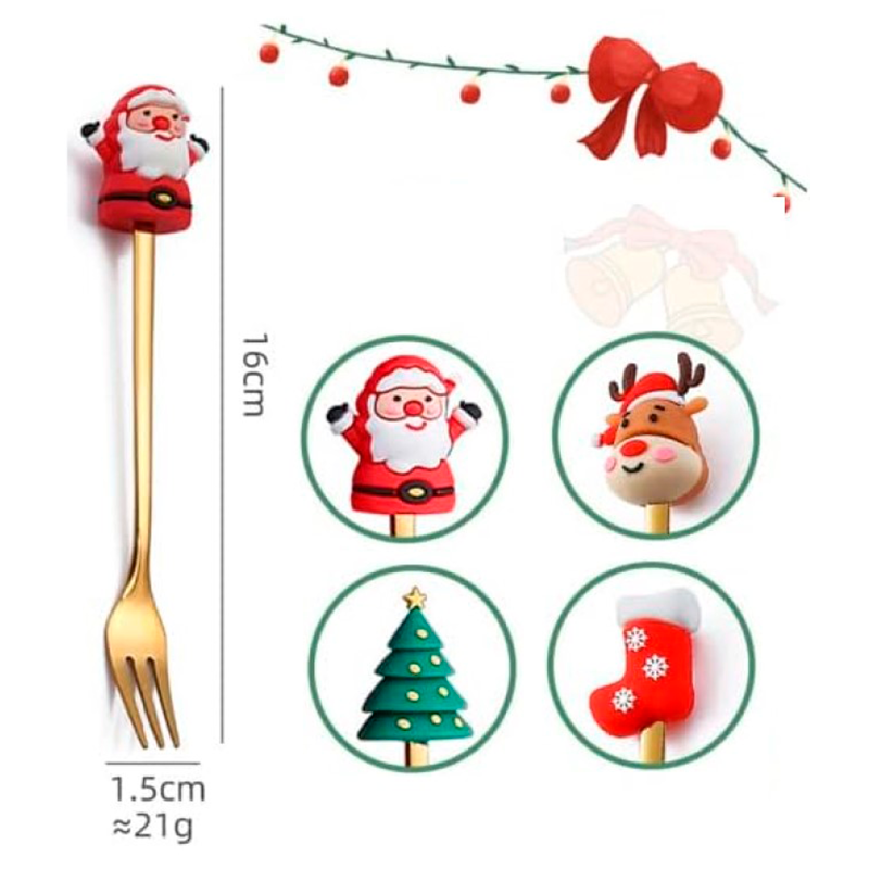 Set 4 Cubiertos Navideños Cuchara Y Tenedor Decoración Mesa Surtido
