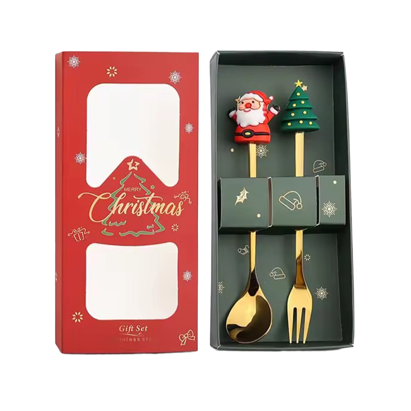 2 Cubiertos Navideños Cuchara Tenedor Para Decoración Mesa
