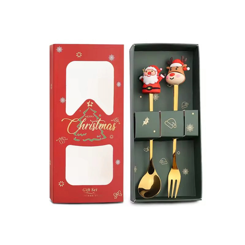 2 Cubiertos Navideños Cuchara Tenedor Para Decoración Mesa