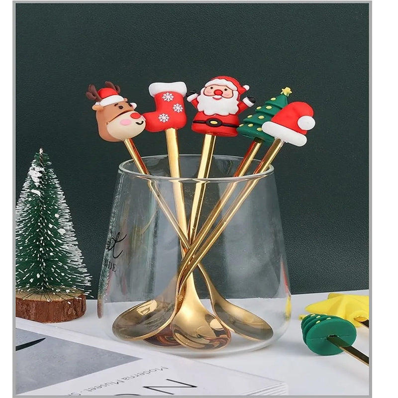 2 Cubiertos Navideños Cuchara Tenedor Para Decoración Mesa