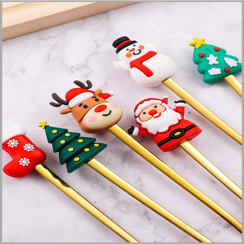 2 Cubiertos Navideños Cuchara Tenedor Para Decoración Mesa