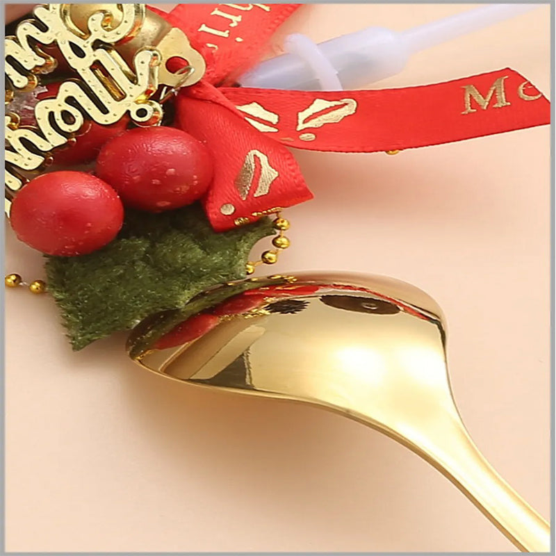 2 Cubiertos Navideños Cuchara Tenedor Para Decoración Mesa