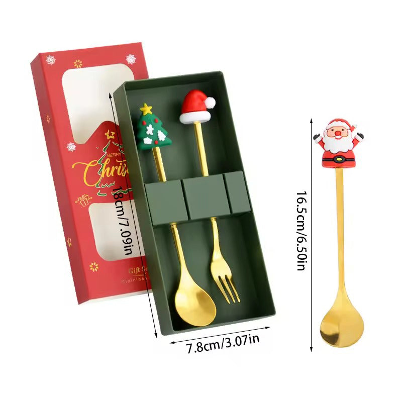 2 Cubiertos Navideños Cuchara Tenedor Para Decoración Mesa