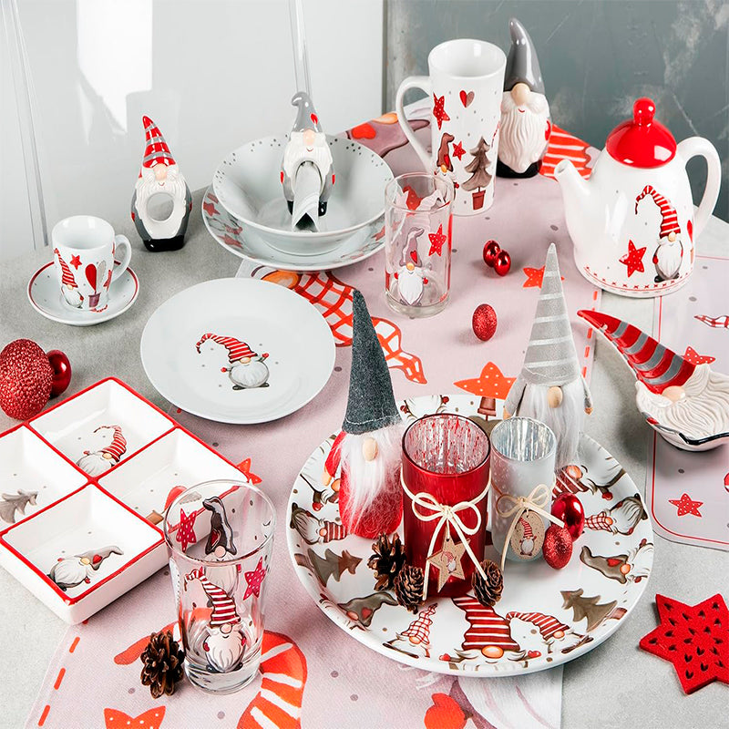 Plato Aperitivo Navideño 4 Compartimentos Gnomos Cerámica 19 Gnomo