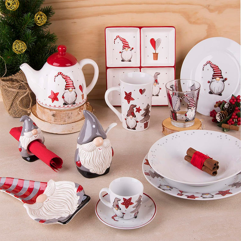 Plato Aperitivo Navideño 4 Compartimentos Gnomos Cerámica 19 Gnomo