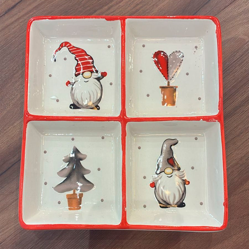 Plato Aperitivo Navideño 4 Compartimentos Gnomos Cerámica 19 Gnomo