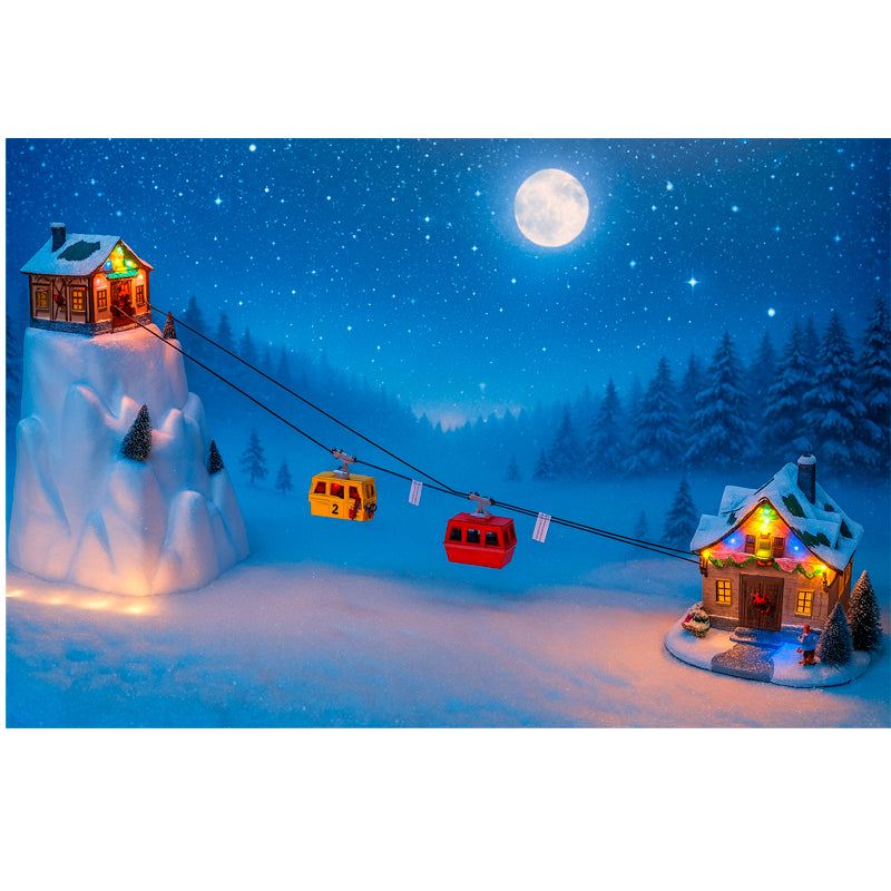Adorno Iluminado Pueblo Navideño Teleférico Movimiento 140 cm Arbol Navidad