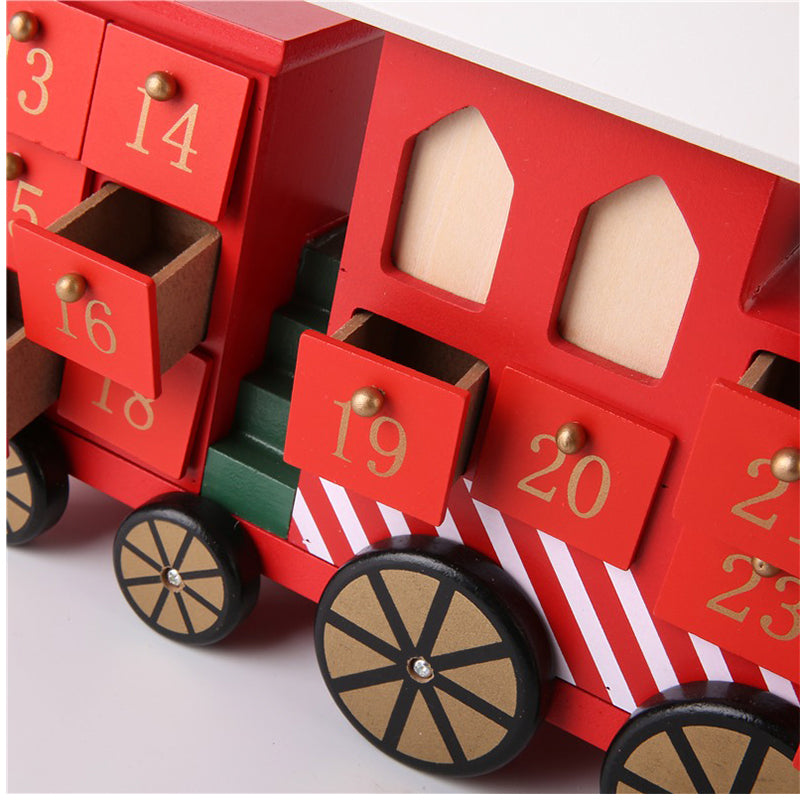Calendario De Adviento De Tren De Madera Navidad 24 Cajones Rojo