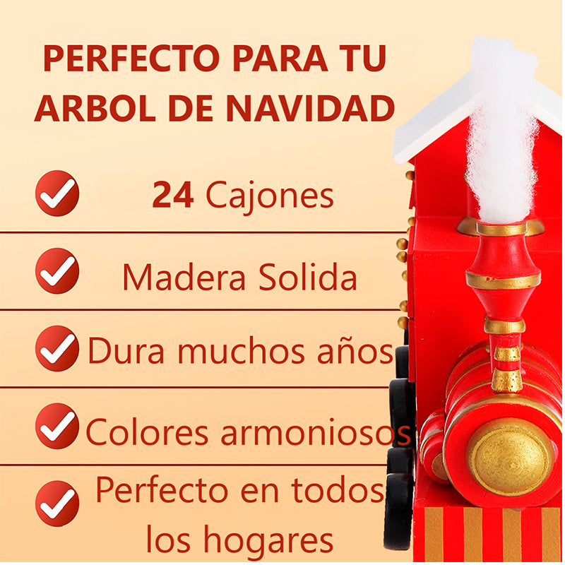 Calendario De Adviento De Tren De Madera Navidad 24 Cajones Rojo