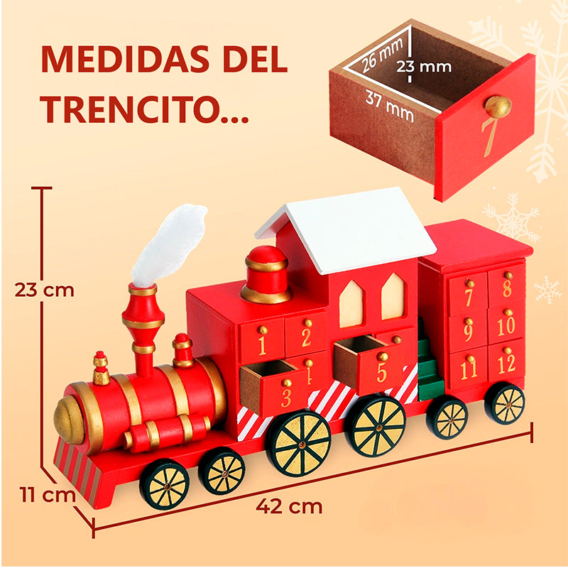 Calendario De Adviento De Tren De Madera Navidad 24 Cajones Rojo