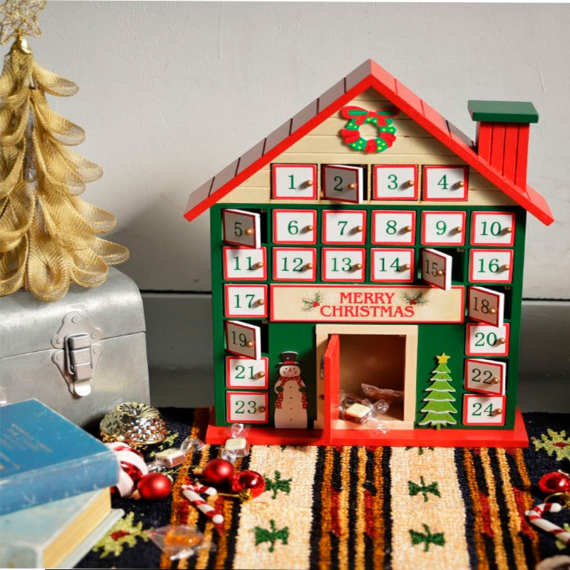 Casa Calendario De Adviento De Madera Decoración De Navidad