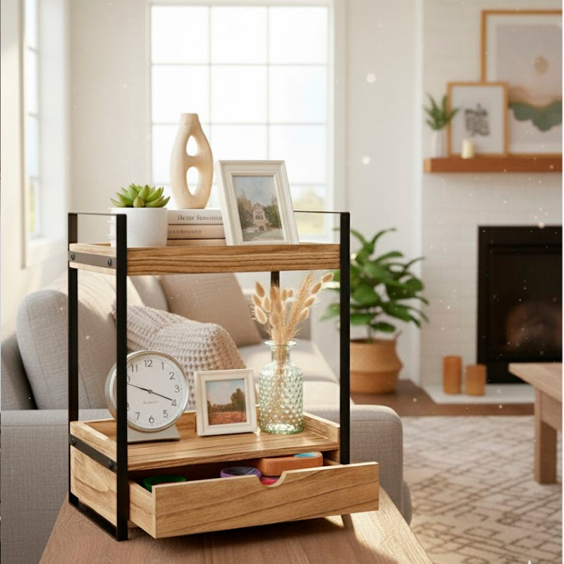 Organizador de Baño Cocina 2 Niveles con Cajon para Encimera Hogar Madera