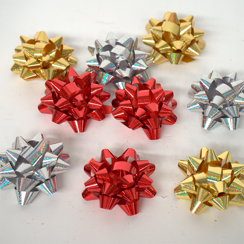 Pack 9 Lazos Decorativos Para Regalos De Navidad 6,2cm Rojo-dorado-plata