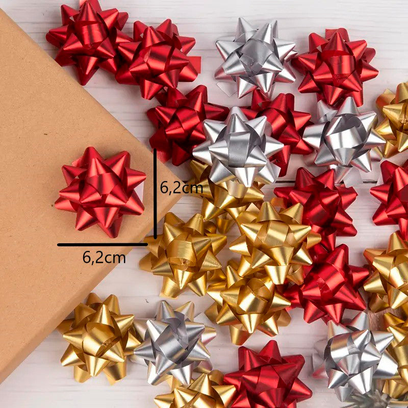 Pack 9 Lazos Decorativos Para Regalos De Navidad 6,2cm Rojo-dorado-plata