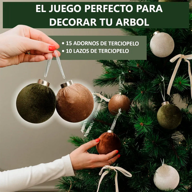 15 Esferas Navideña 6cm Bambalinas Terciopelo Adornos Arbol