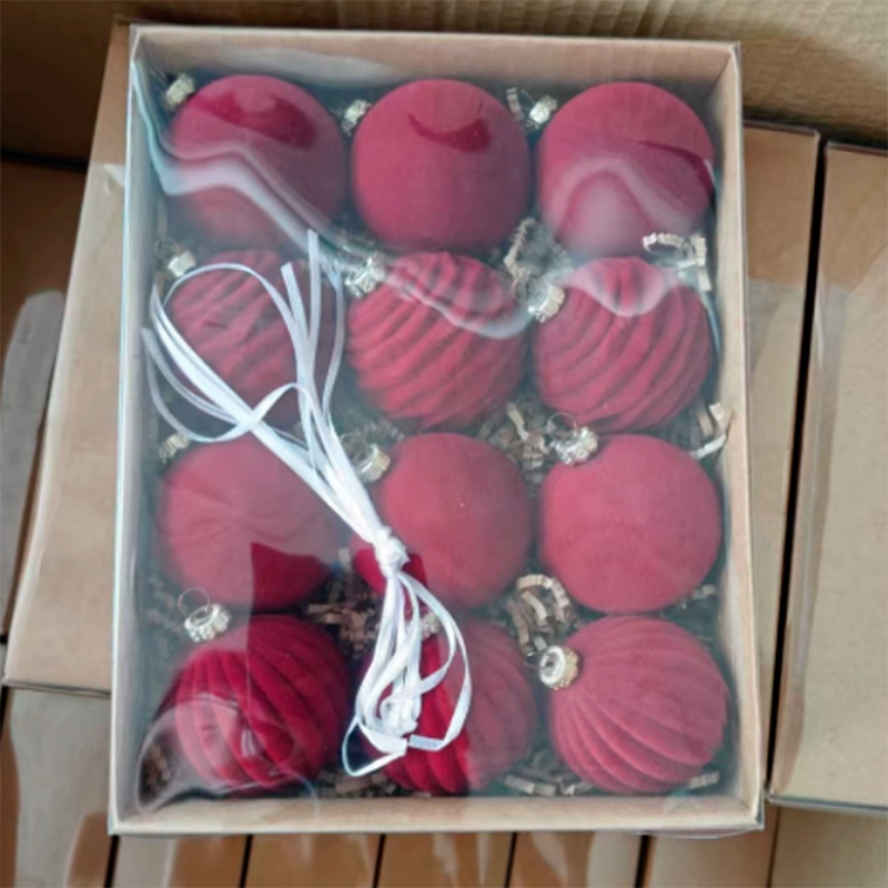 Pack 12 Esferas Bambalinas De Terciopelo Adornos Navidad Rojo Verde